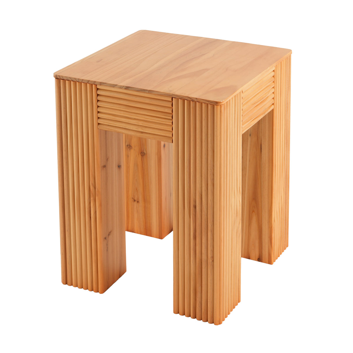 Natural Pine Wood Fluted Side Table with Elephant-Leg Design - Natural Pine