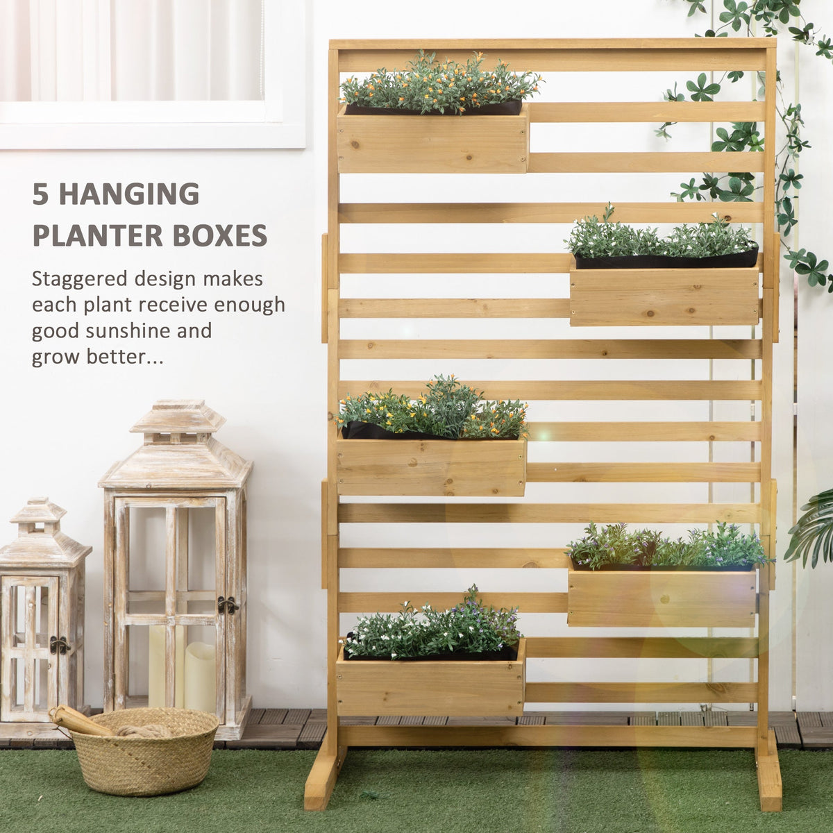 Wooden Plant Trellis Stand with 5 Planter Boxes - Natural Fir