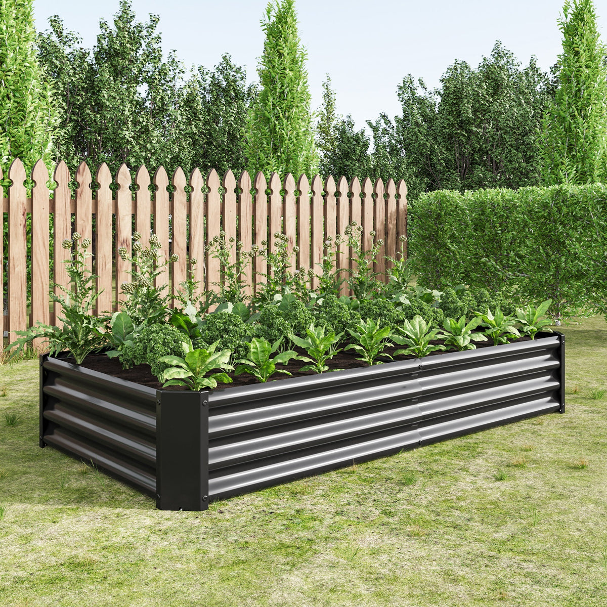 Metal Raised Garden Bed 6x3x1 Ft with Open Base - Silver