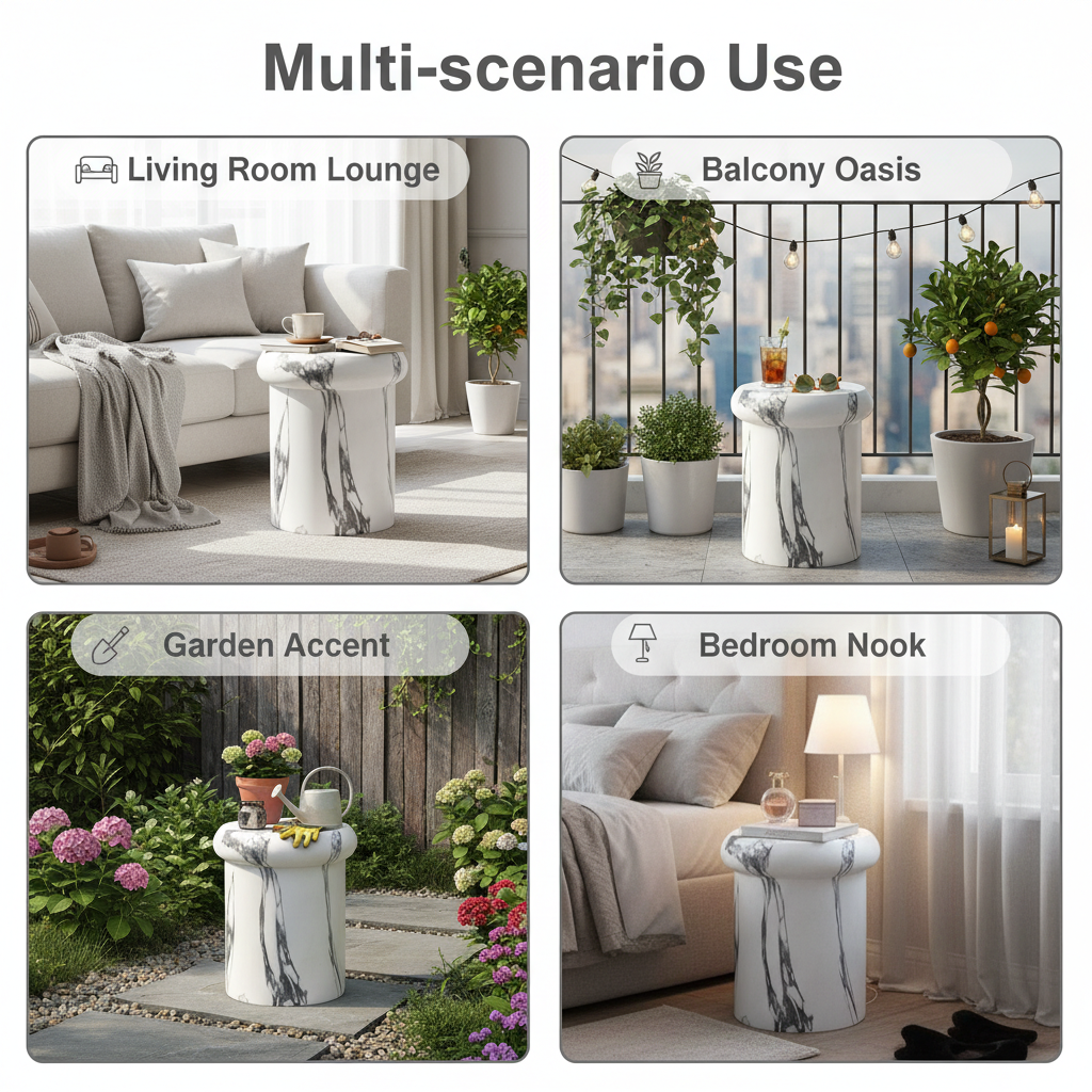 Sculptural MGO Side Table with Weather-Resistant Finish - 18.11"H