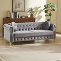 82-Inch Velvet Chesterfield Sofa with Gold Accents - Velvet
