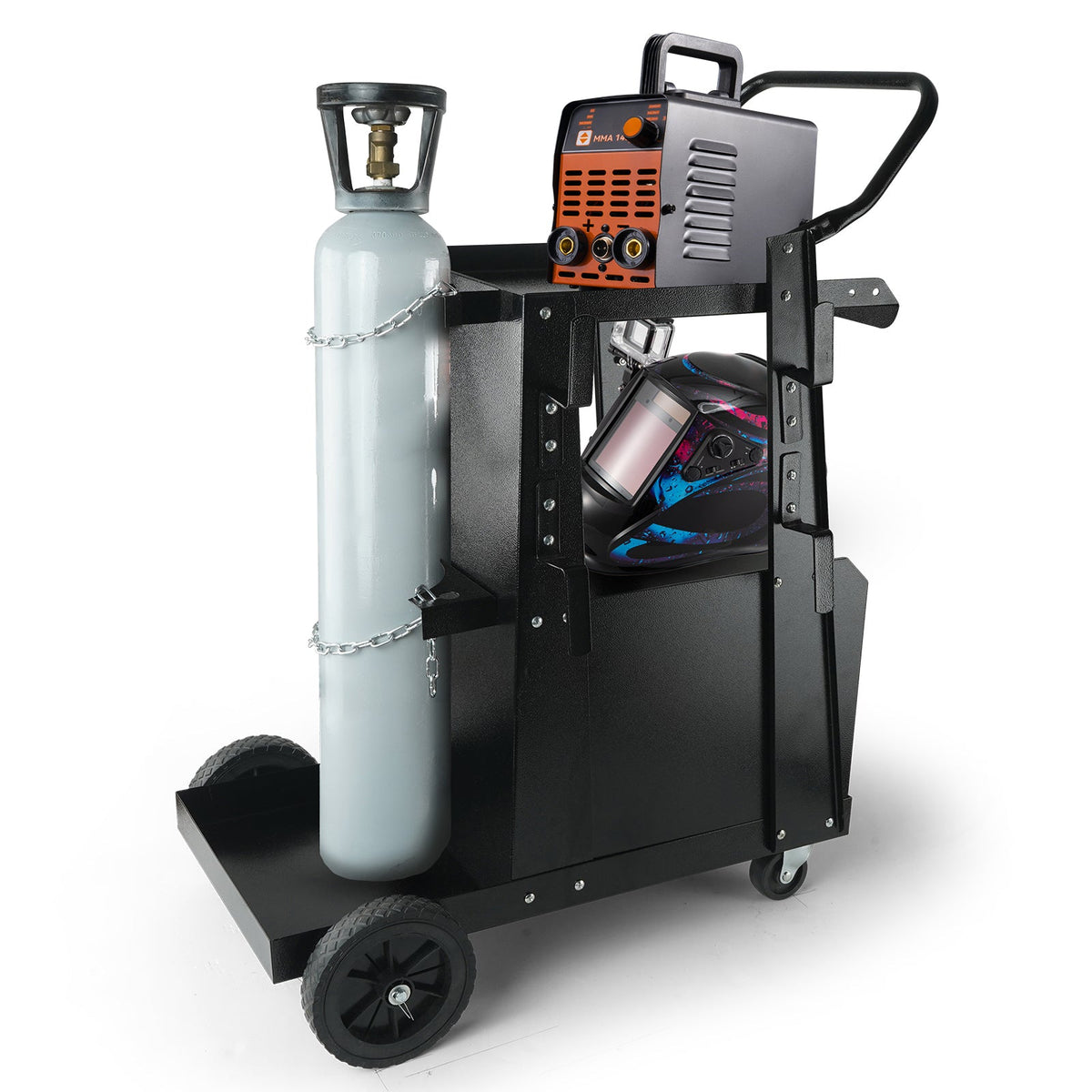 Heavy Duty 2-Tier Welding Cart with Lockable Cabinet - Black