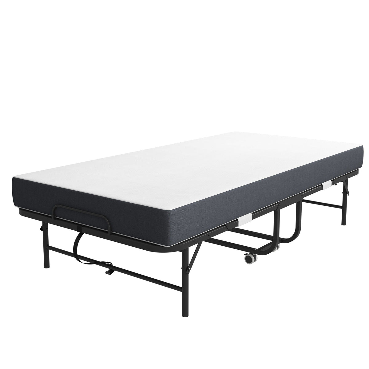 Twin Extra Long Folding Bed for Tall People with Memory Foam Mattress - Black