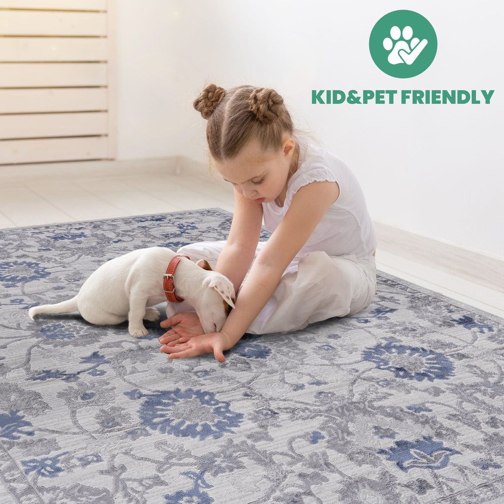 Oriental Runner Rug with Non-Shedding Polypropylene - Blue or Gray