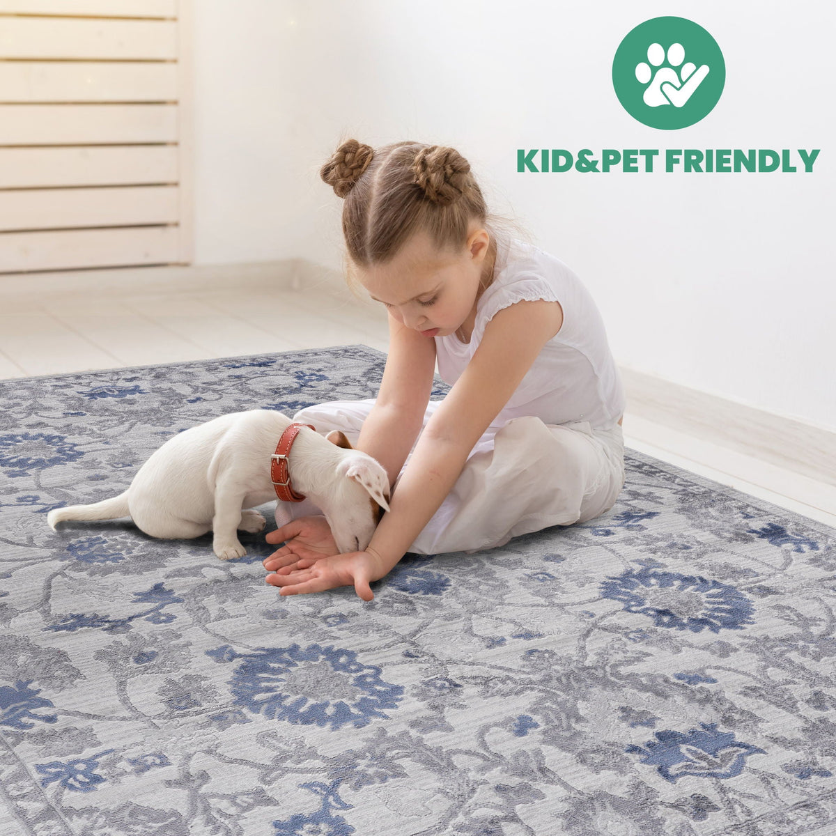 Oriental Runner Rug with Non-Shedding Polypropylene - Blue or Gray