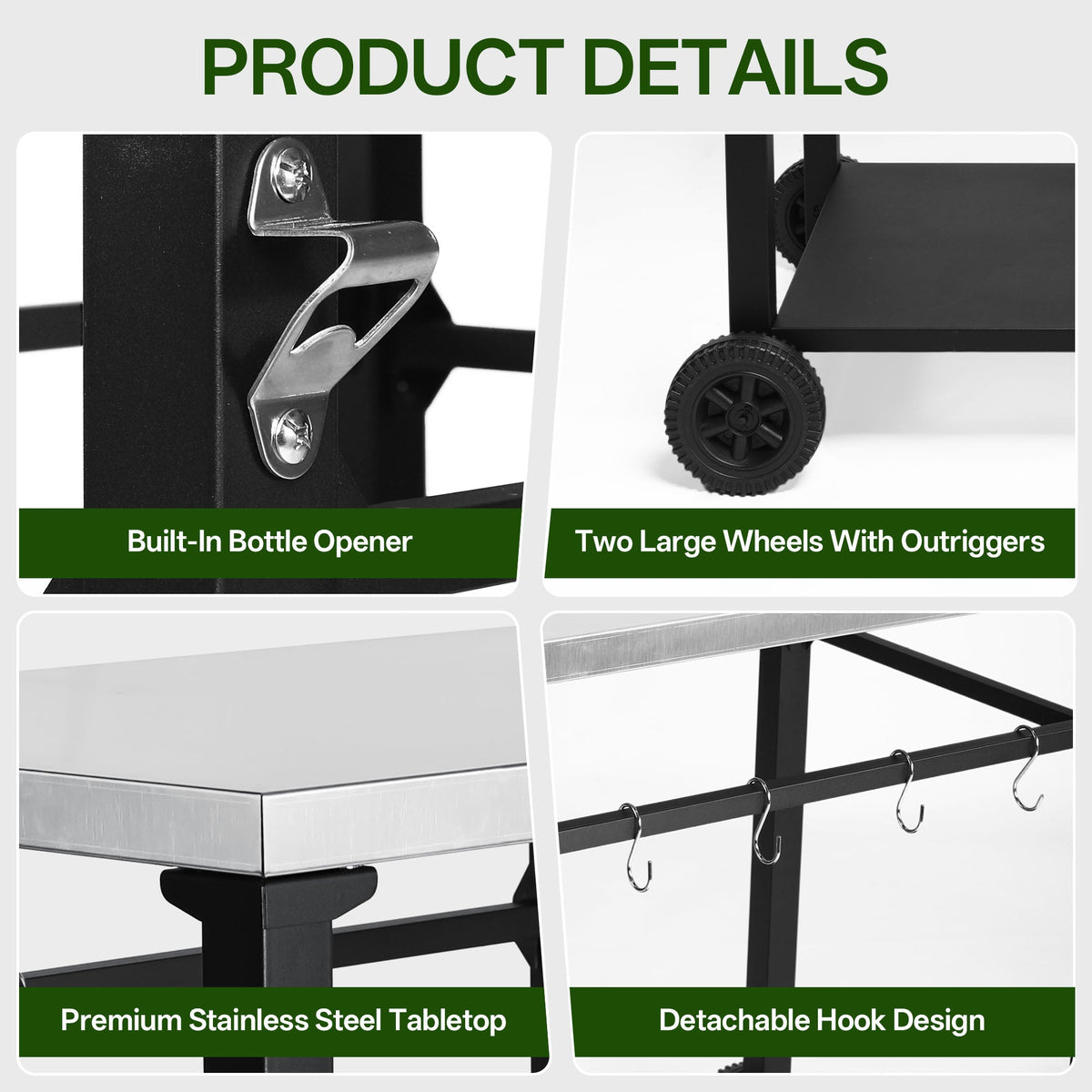 2-Tier Outdoor Grill Cart with Stainless Steel Top - Black
