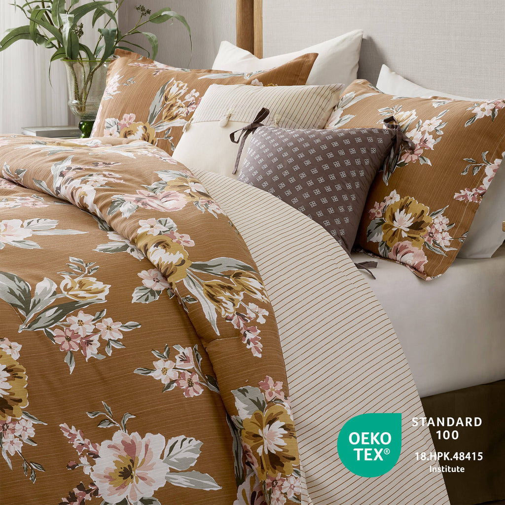 7-Piece King Vin Floral Comforter Set - Terracotta