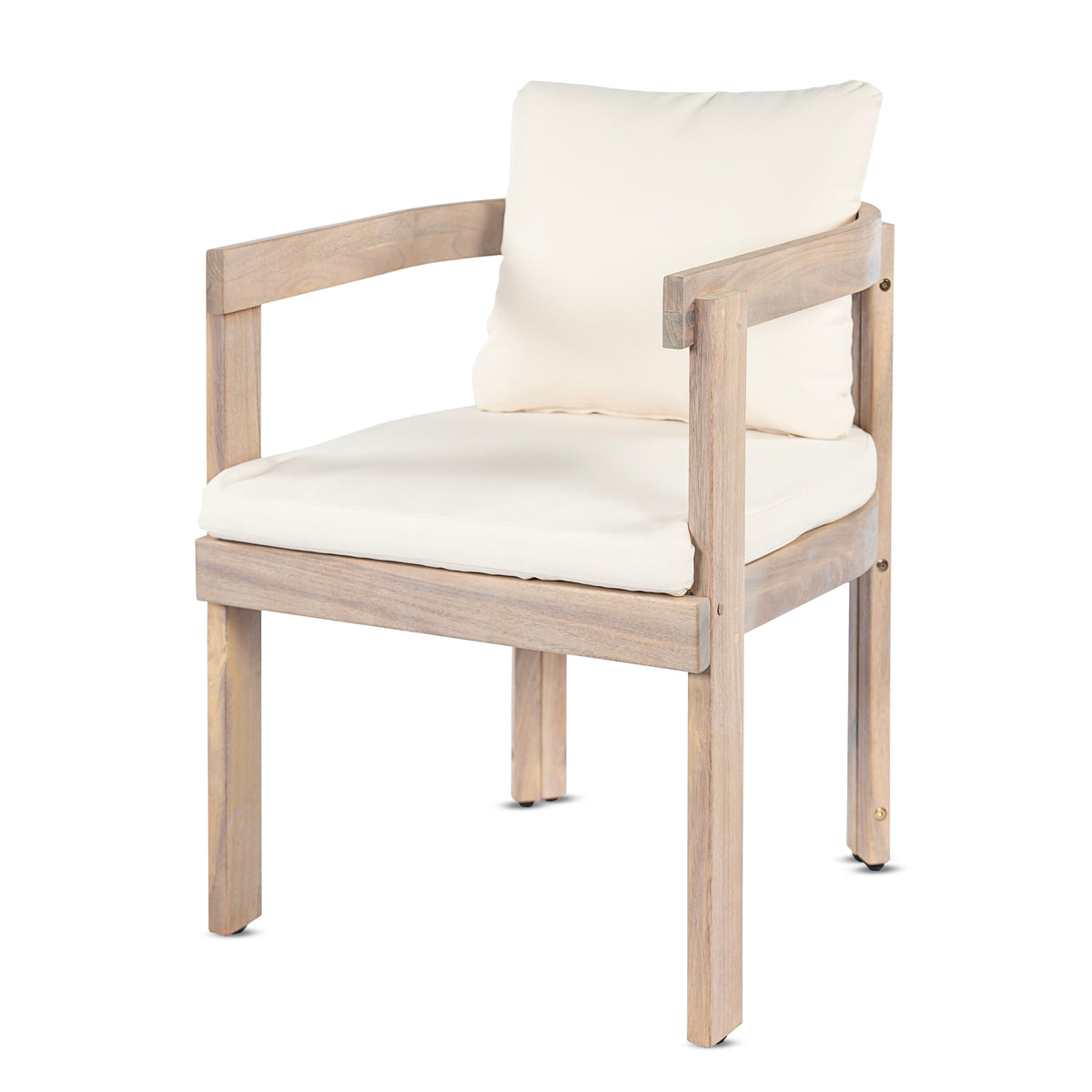Acacia Wood Dining Chairs Set of 2 with Armrests and Cream Cushions