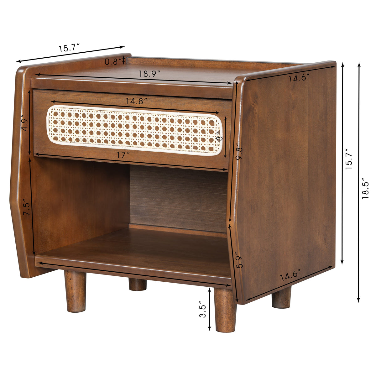 Walnut Nightstand with Rattan Detail for Modern Bedrooms - Walnut