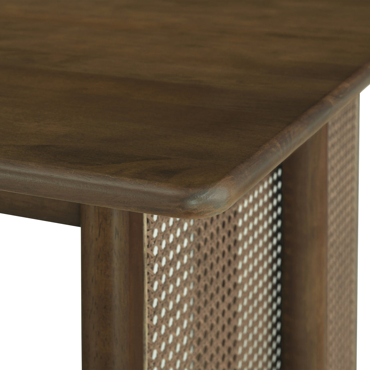 Walnut Rubber Wood Dining Table with Rattan Accents - 70.87"L