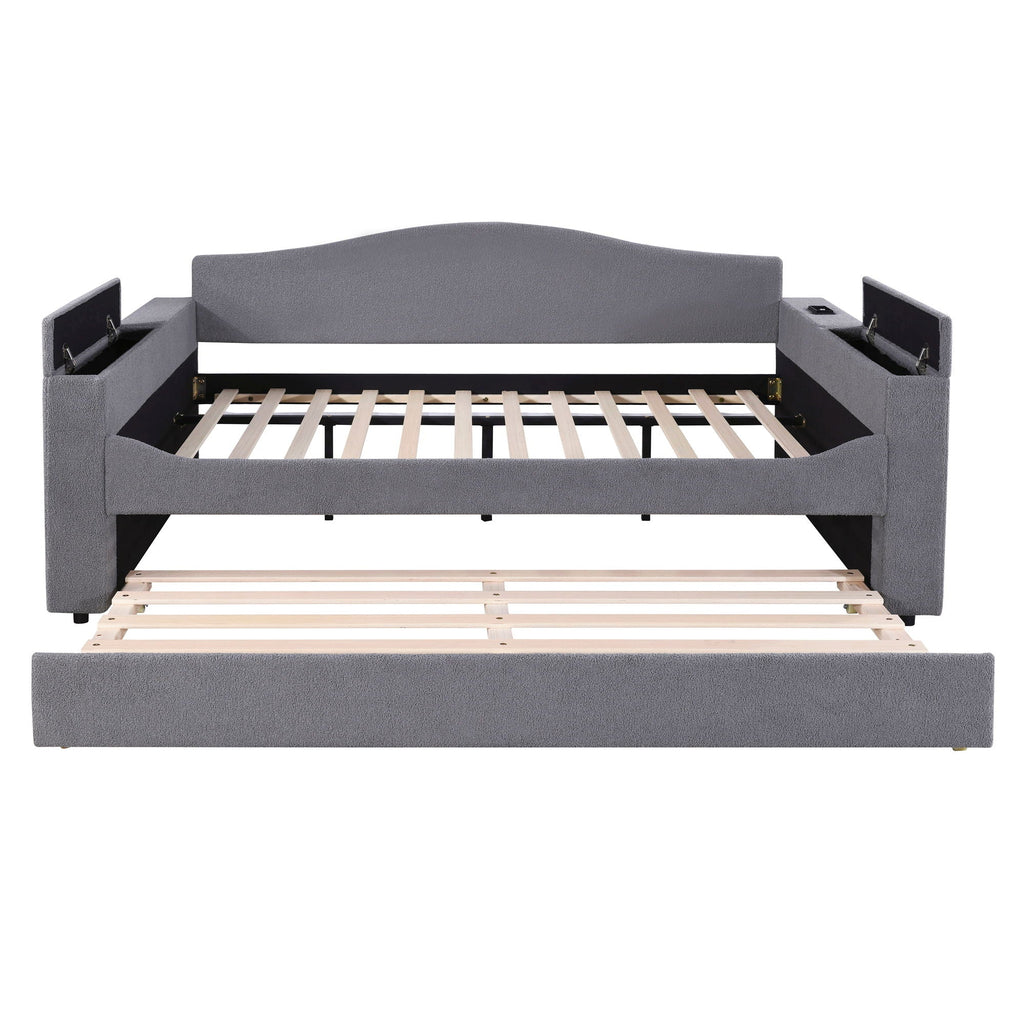 Upholstered Daybed With Storage Armrests, Trundle And Latest Integrated tooth Audio System