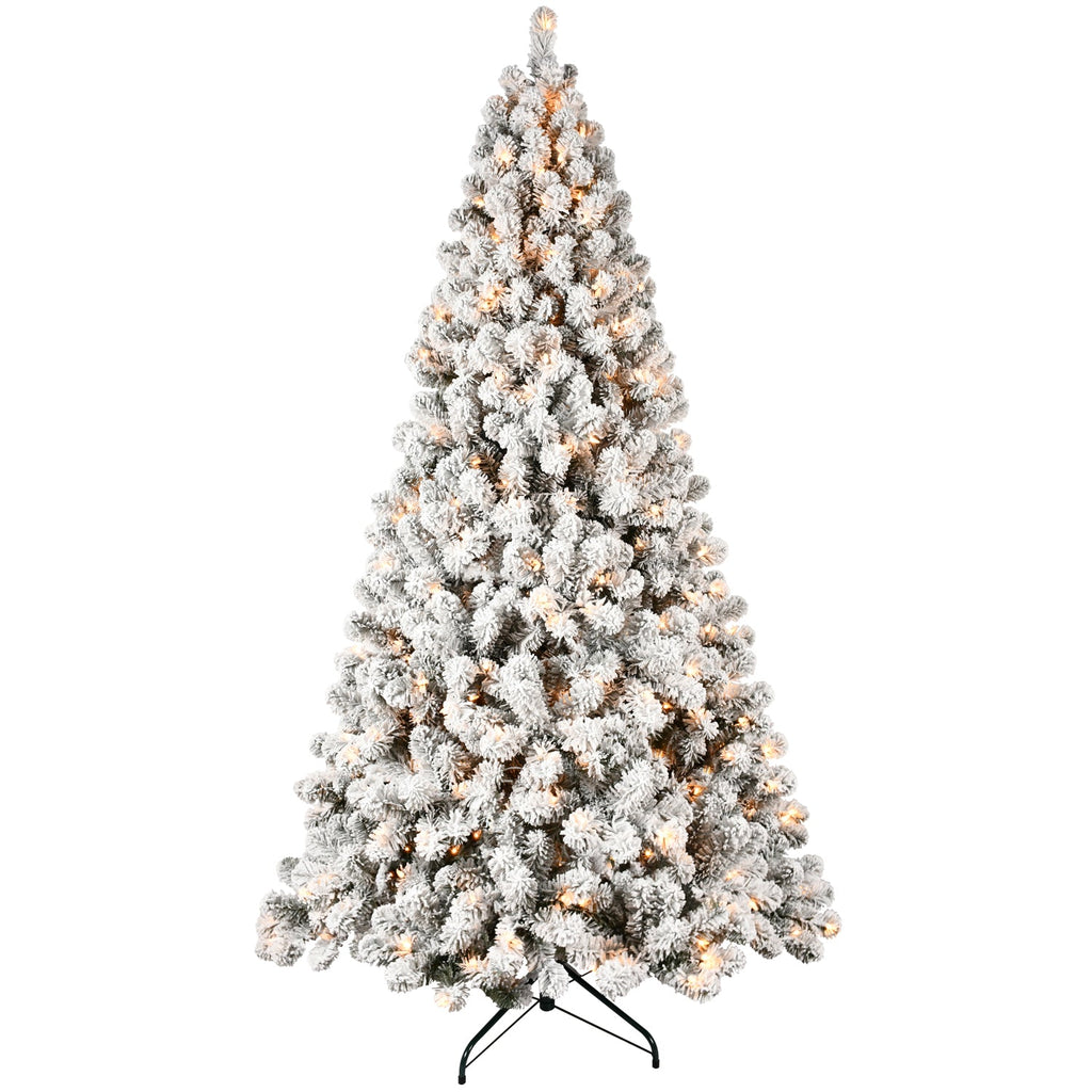 6ft Flocked Pre-Lit Christmas Tree with 300 Warm White Lights - Snow Effect