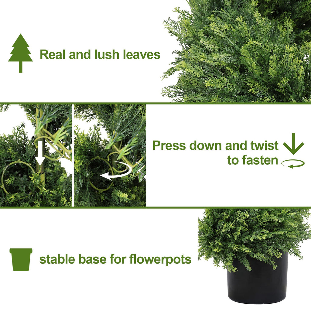 7FT Tall Artificial Cypress Pine Tree with Spiral Design - Two-Tone Green