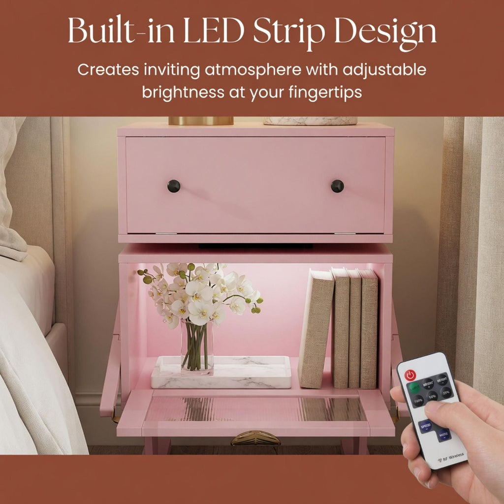 Robot LED Nightstand with 360° Rotating Drawer - White, Pink, or Green