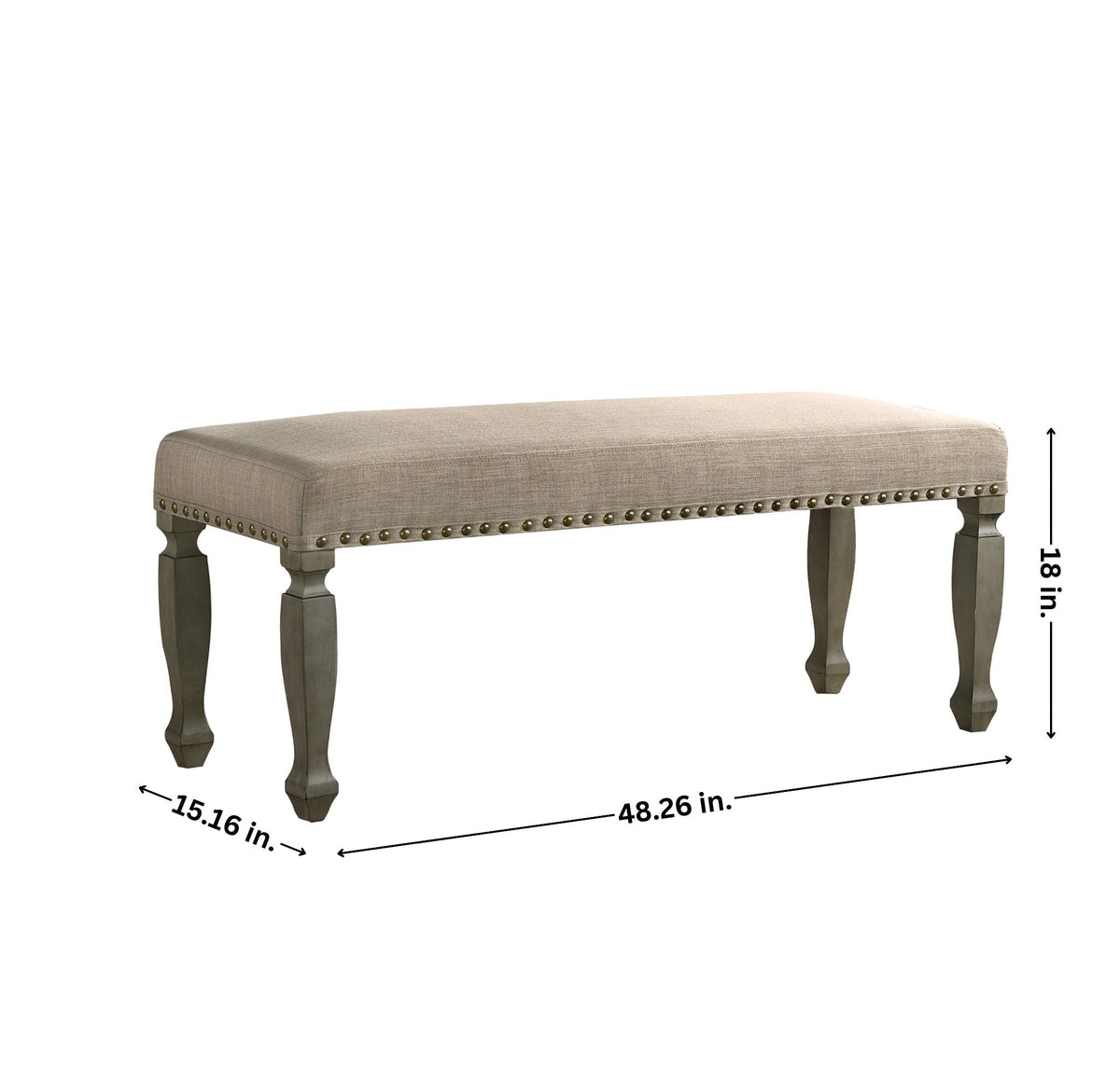 Breda Antique Bench with Cushioned Seat - Tan