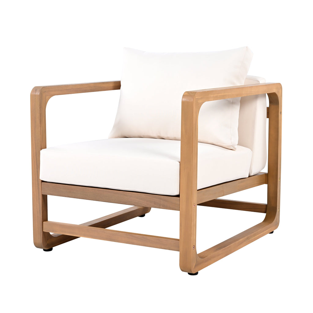 Acacia Wood Lounge Chair with Cushions & Cross-Stretcher Side Table Set