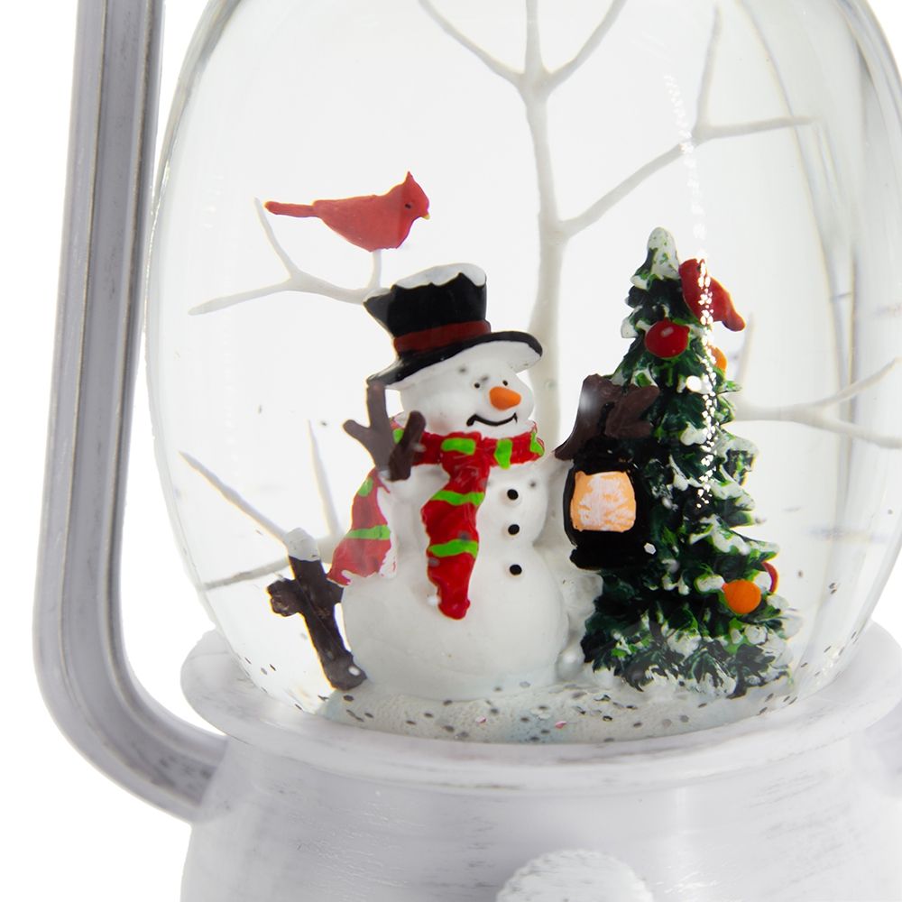 Christmas Lantern with Snowman & Tree LED and Water Spinning - White / Multi