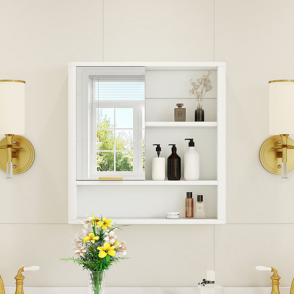Modern Bathroom Mirror Cabinet with Open Shelves - Bathroom Storage, MDF