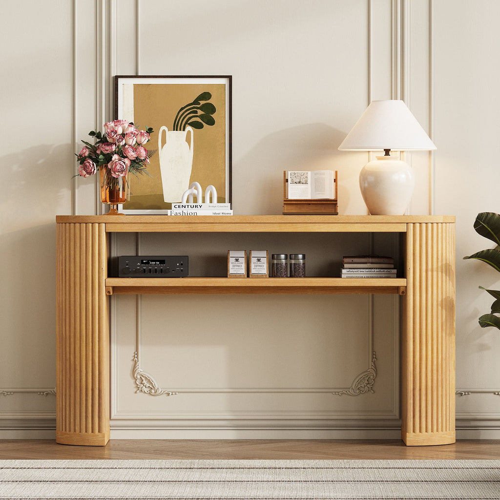 Console Table With Fluted Legs and Open Shelf - Available in Black, Light Brown, Dark Brown