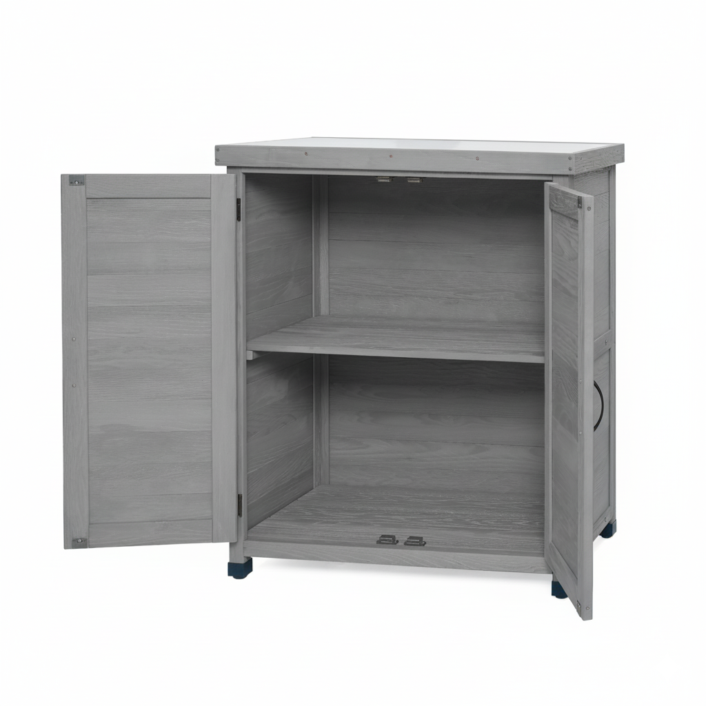 Potting Bench with Metal Top and Storage Cabinet - Solid Wood