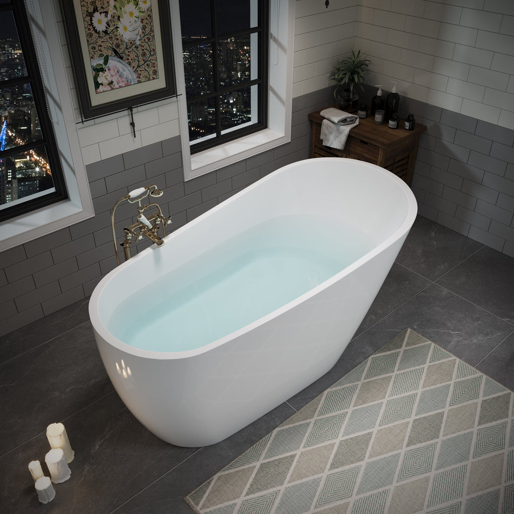 55" Acrylic Freestanding Bathtub with Deep Soaking Design - White