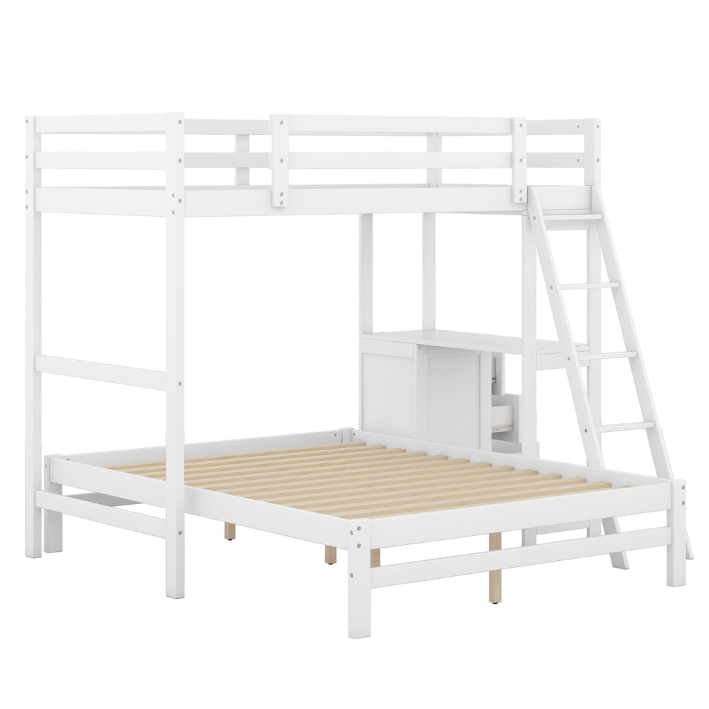 Bunk Bed with Built-In Desk and 3 Drawers - Twin over Full