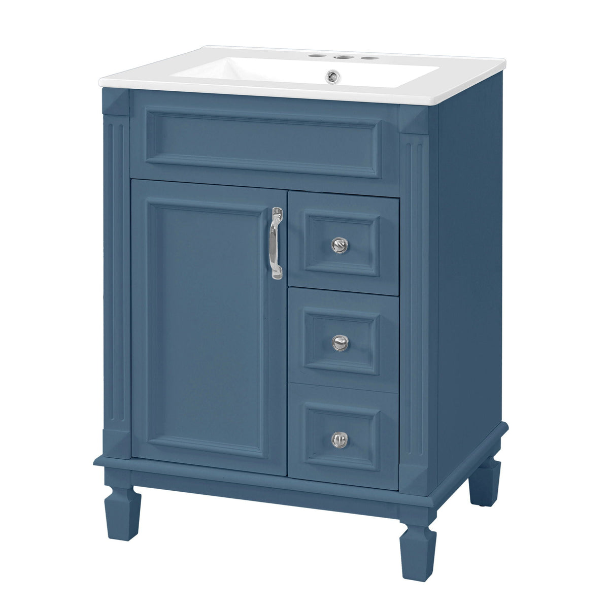 Blue Bathroom Vanity With Ceramic Sink, Two Drawers and Adjustable Shelf