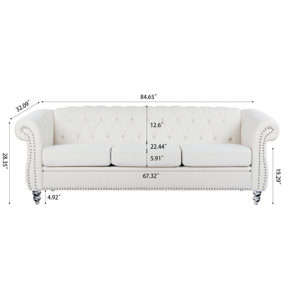 Rolled Arm Chesterfield 3 Seater Sofa with Fire-Resistant Upholstery - Multiple Colors