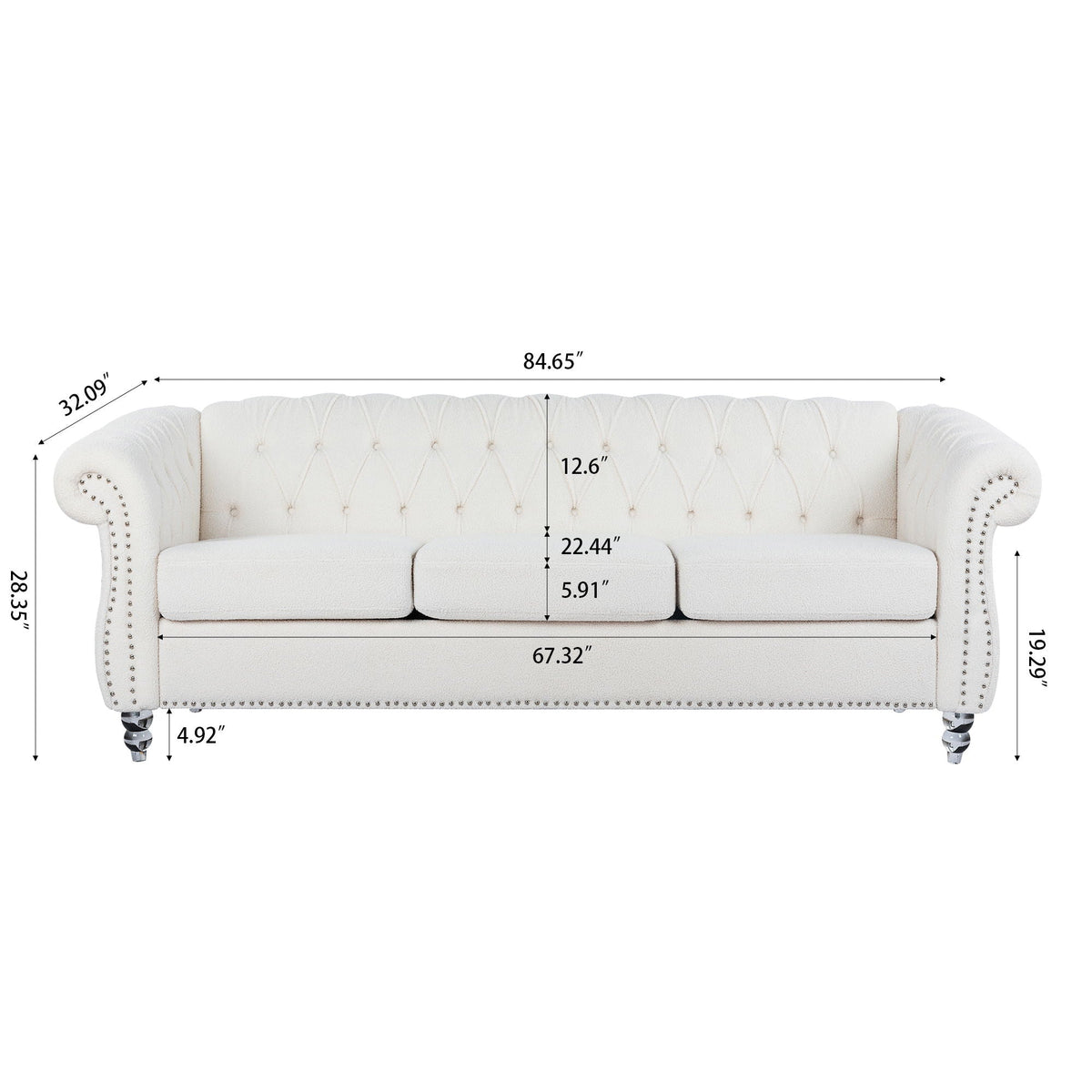 Rolled Arm Chesterfield 3 Seater Sofa with Fire-Resistant Upholstery - Multiple Colors