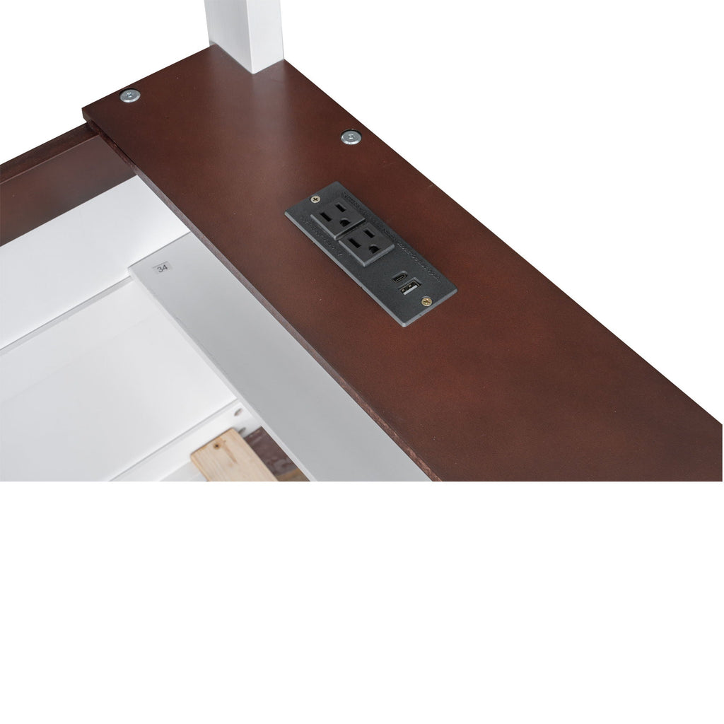 Bunk Bed With Built-In Shelves, Storage Box, LED Light And USB Charging Station