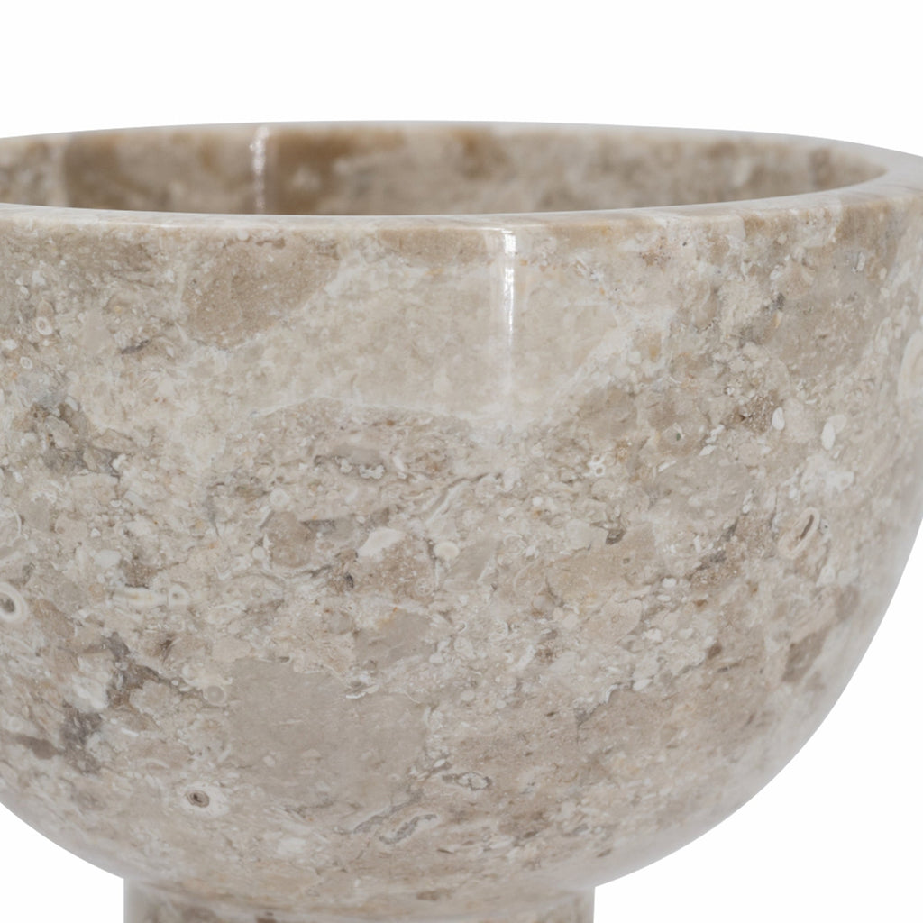 Round Marble Pedestal Bowl with Cylindrical Base - Cream