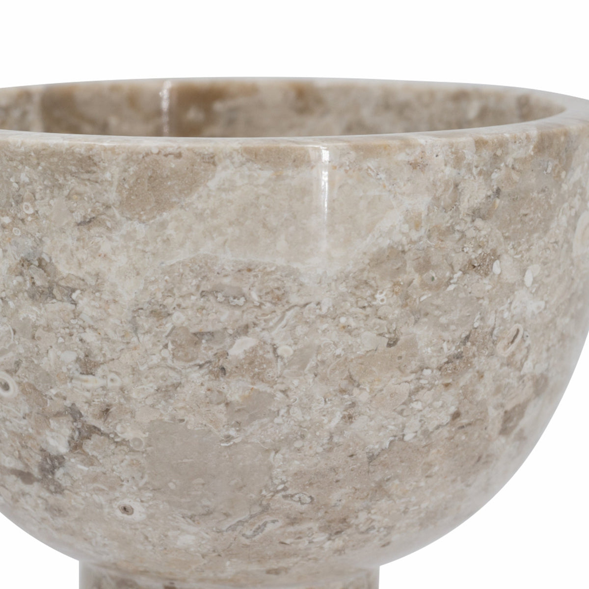 Round Marble Pedestal Bowl with Cylindrical Base - Cream