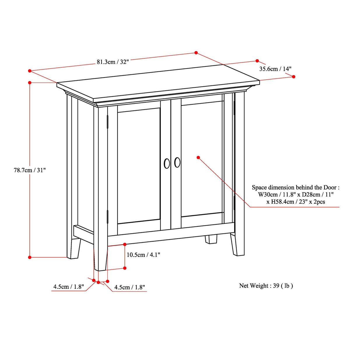 Handcrafted Low Storage Cabinet with Adjustable Shelves - Multiple Colors