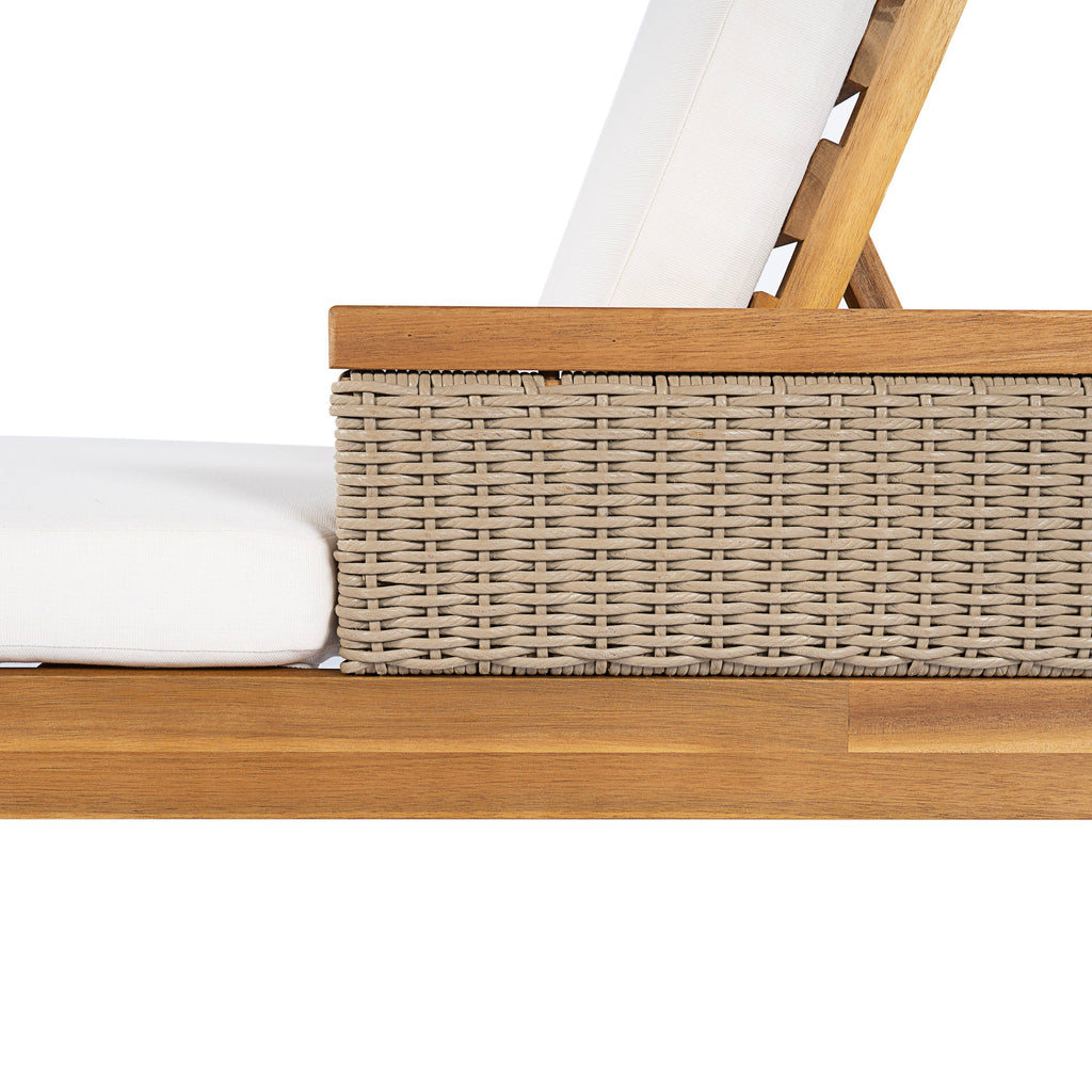 Solid Acacia Wood Sun Lounger Set of 2 with Cushions - Beige & Light Grey