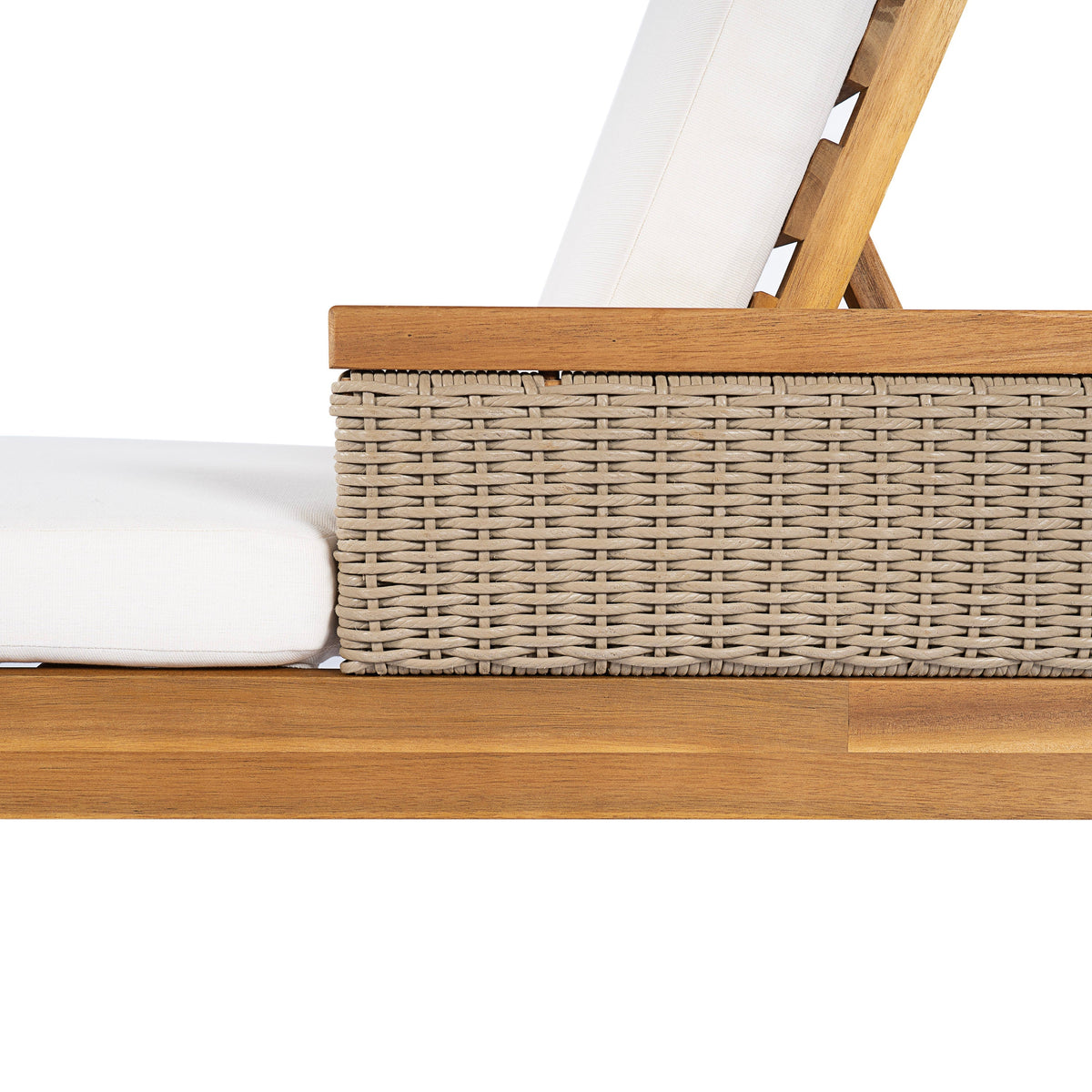 Solid Acacia Wood Sun Lounger Set of 2 with Cushions - Beige & Light Grey
