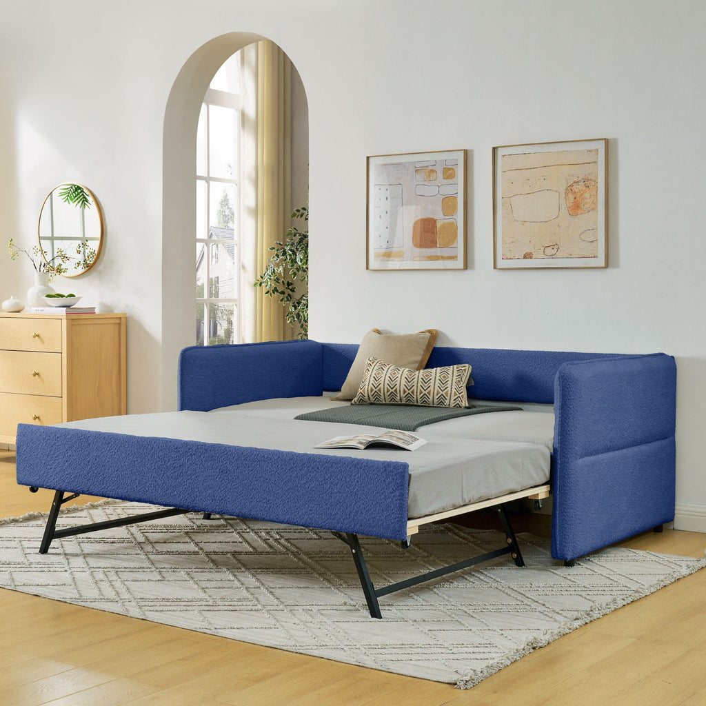 Upholstered Daybed With Pop Up Trundle - Fabric Trundle Bed in Multiple Colors