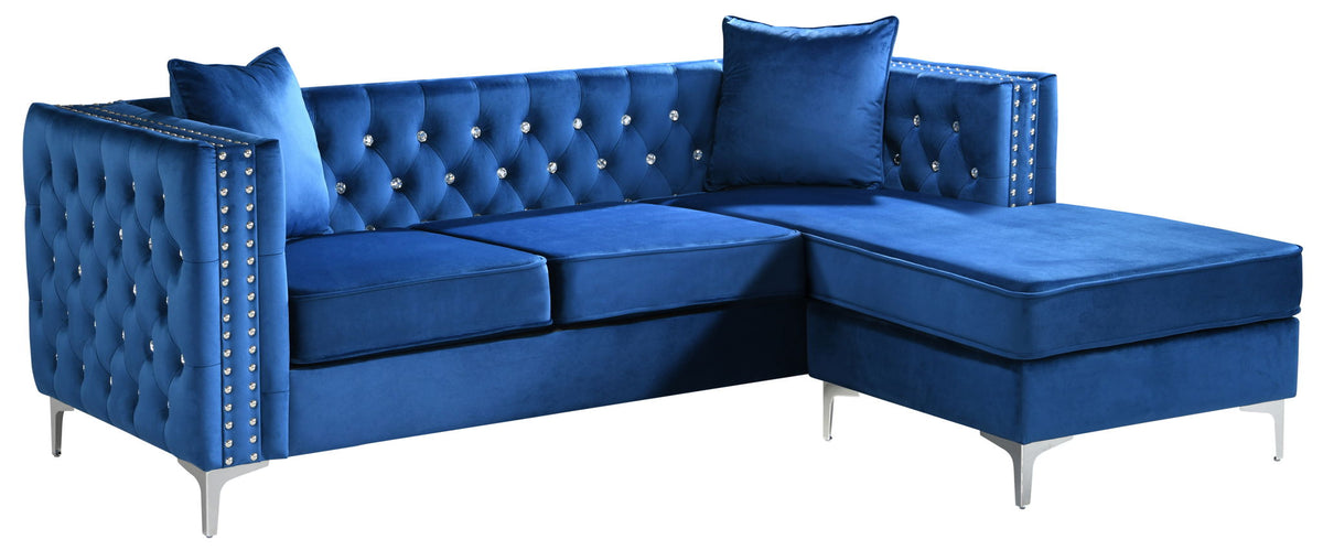 Sofa Chaise with Faux Jewel Tufting - Multiple Colors