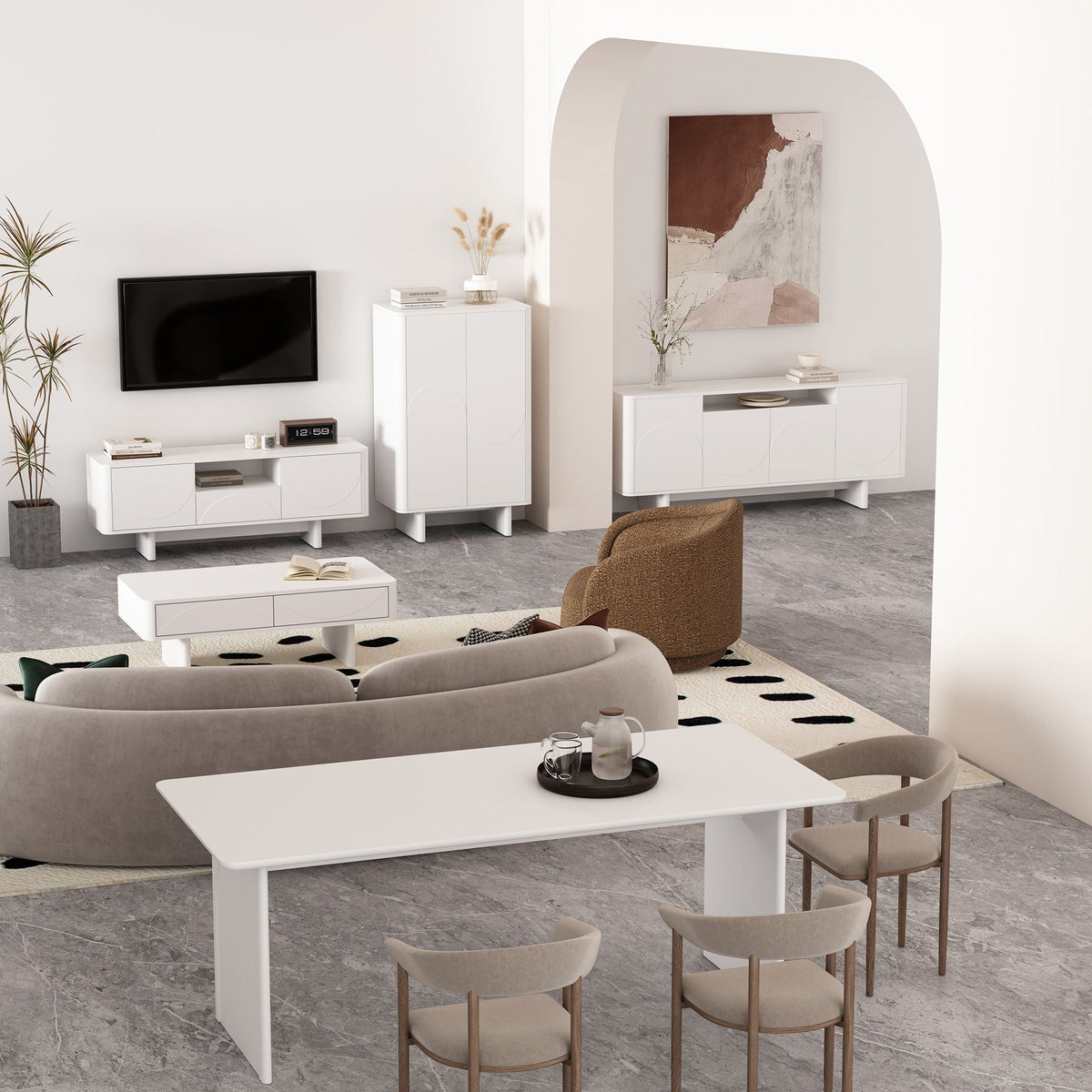 Sideboard With Adjustable Shelves and Soft Close Doors - White, Light Brown, Green