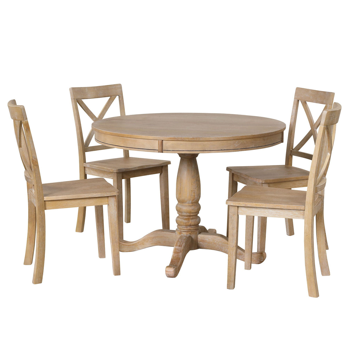 Modern Dining Table Set for 4 with Curved Back Chairs - Beige or Light Brown