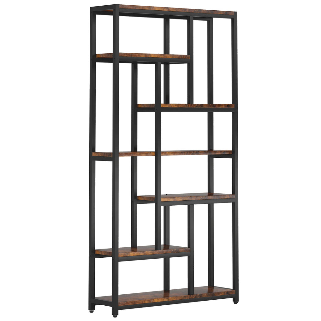 Extra Tall 7 Tier Industrial Etagere Bookcase with 10 Shelves Organizer - Dark Brown or Black