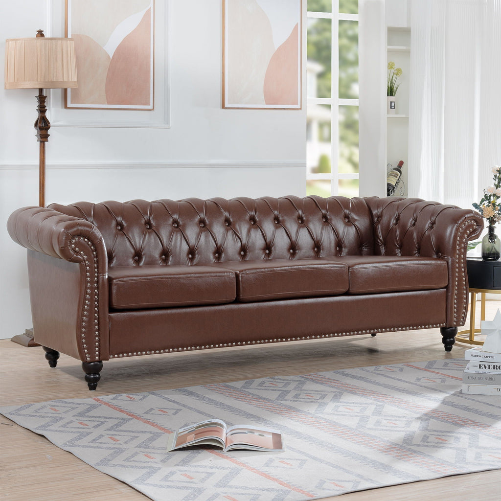 Rolled Arm Chesterfield 3 Seater Sofa with Fire-Resistant Upholstery - Multiple Colors