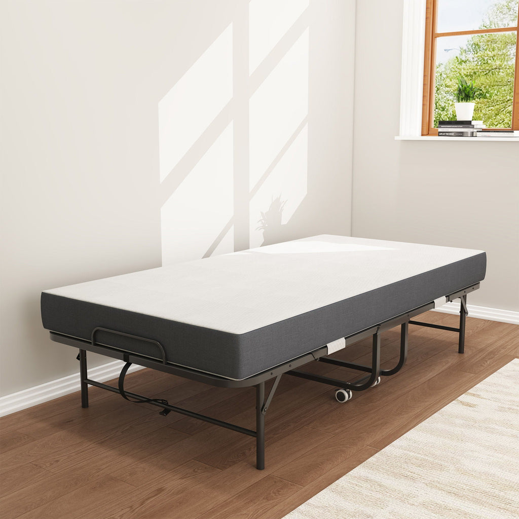 Twin Extra Long Folding Bed for Tall People with Memory Foam Mattress - Black