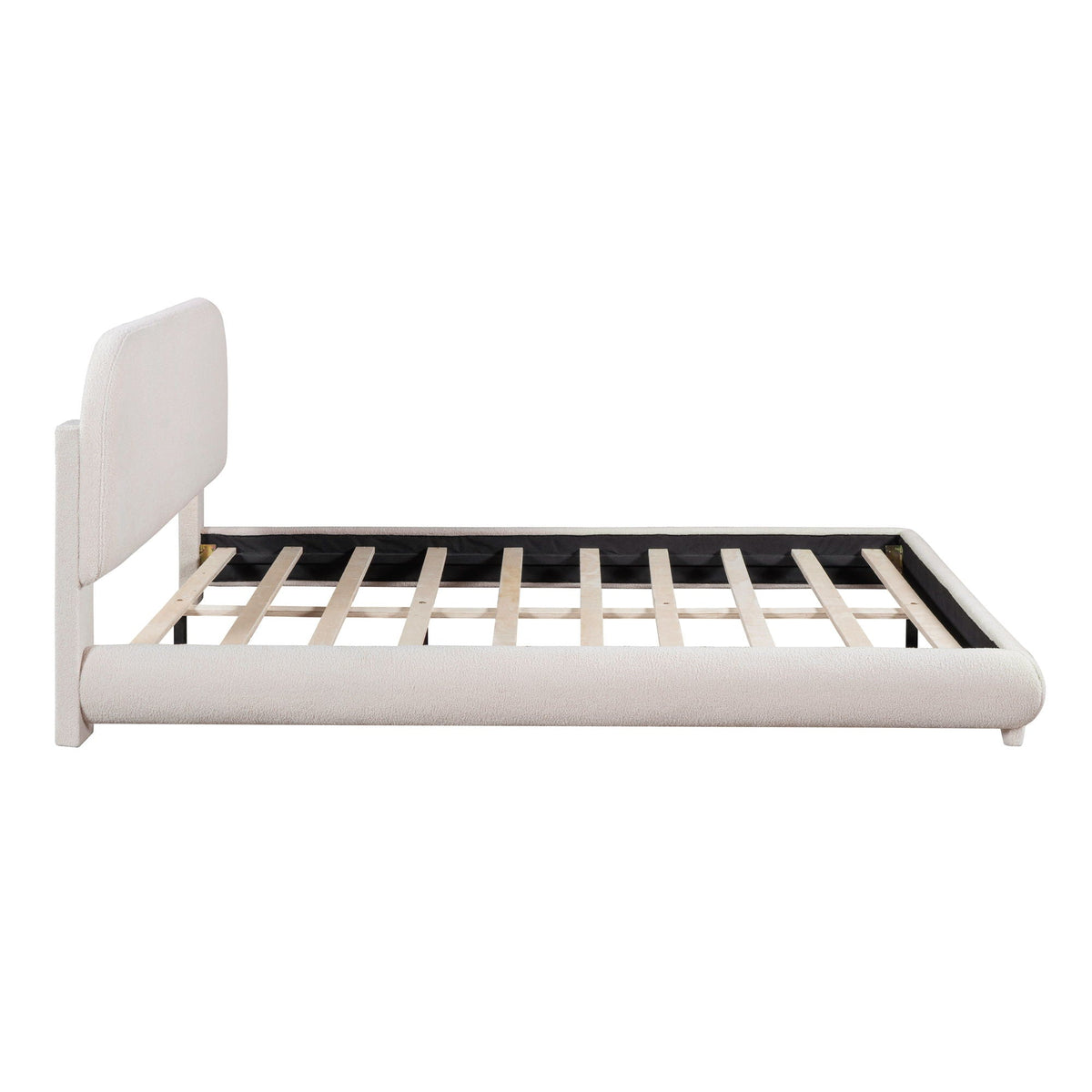 Upholstered Platform Bed With Thick Solid Frame And Stylish Curve-Shaped Design