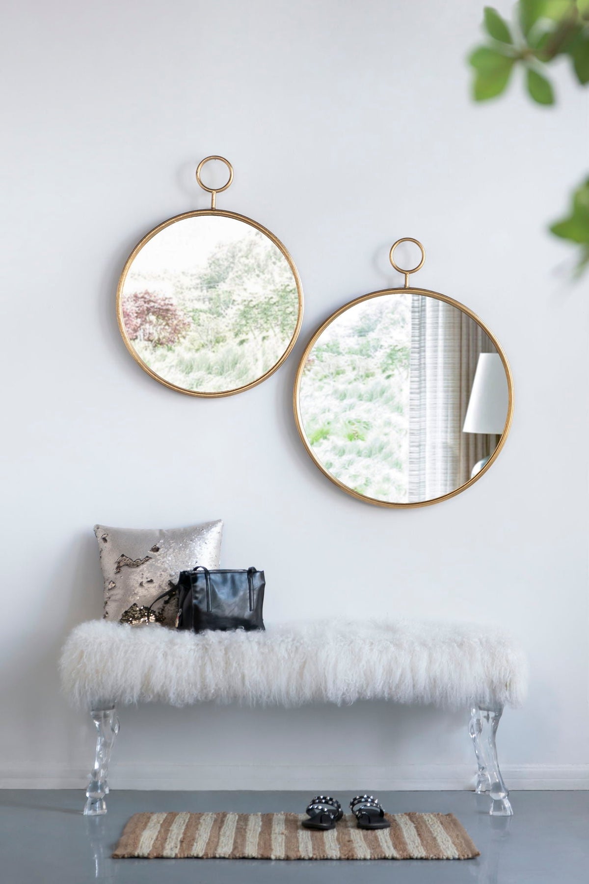 Gray Circle Wall Mirror with Iron Frame - Modern Accent for Living Room