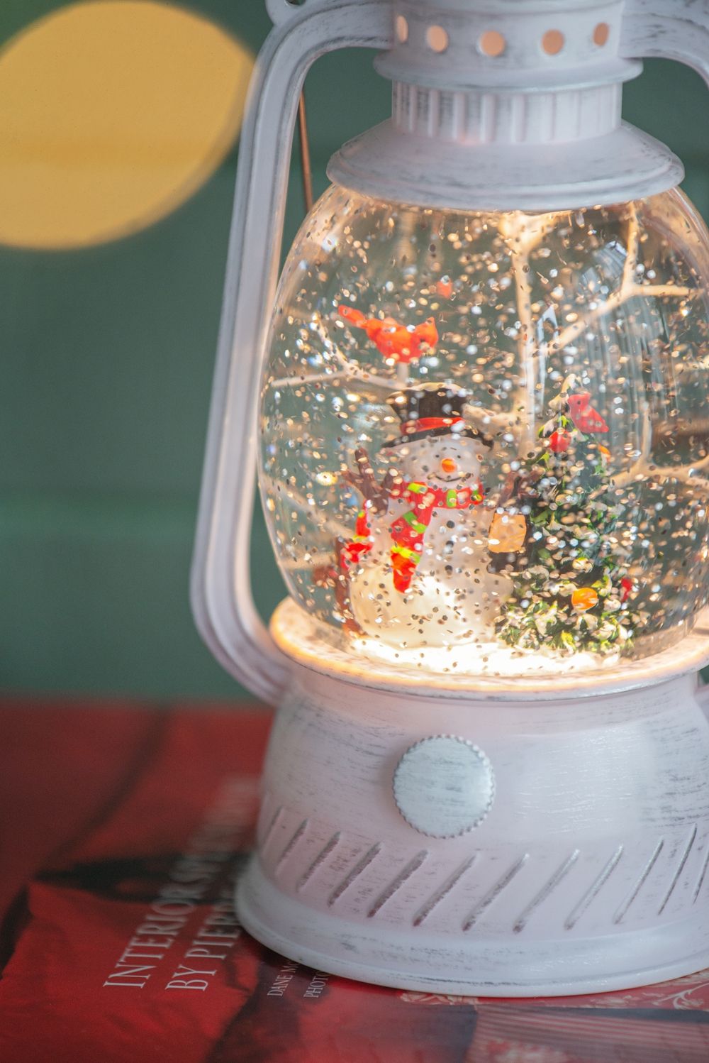 Christmas Lantern with Snowman & Tree LED and Water Spinning - White / Multi