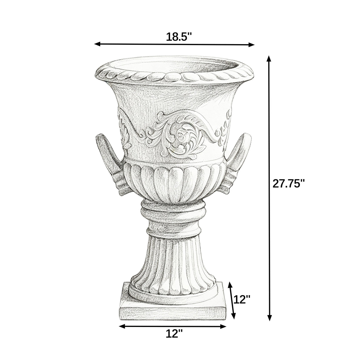Classical Roman Pedestal Urn Decorative Outdoor Planter with Embossed Floral – Black