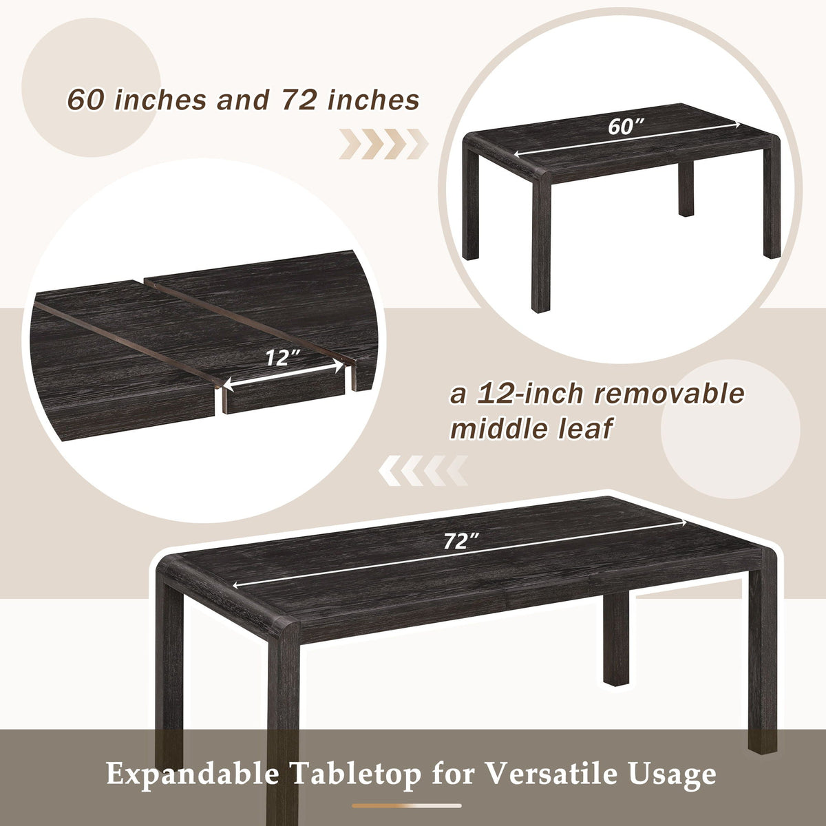 Extendable Dining Table Set with 4 Upholstered Chairs and 1 Bench
