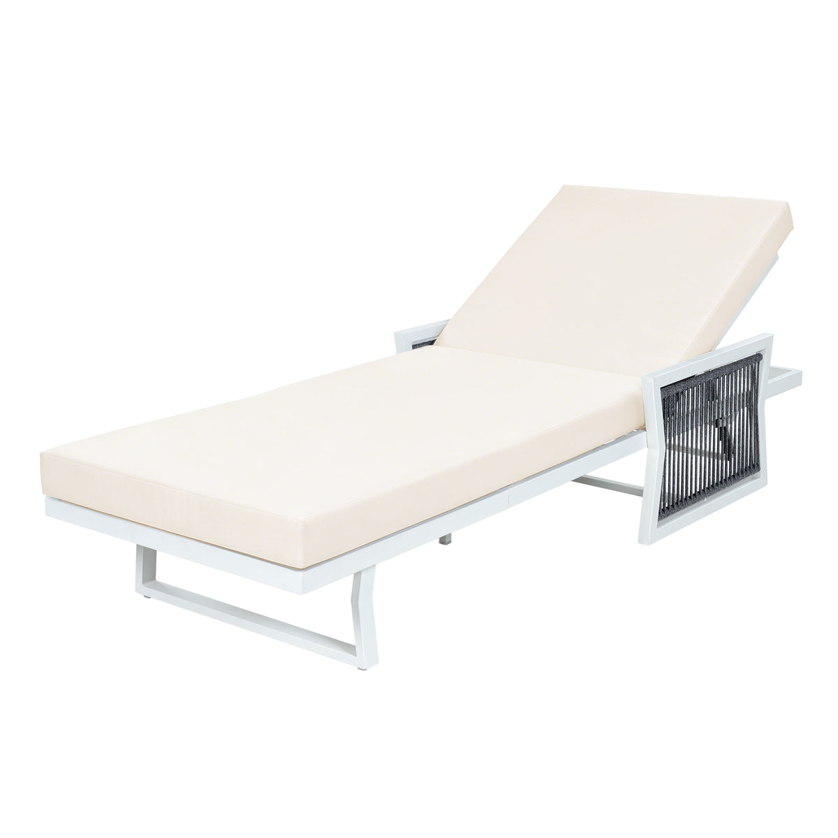 Modern White Iron Outdoor Chaise Lounger Set with Adjustable Backrest - White