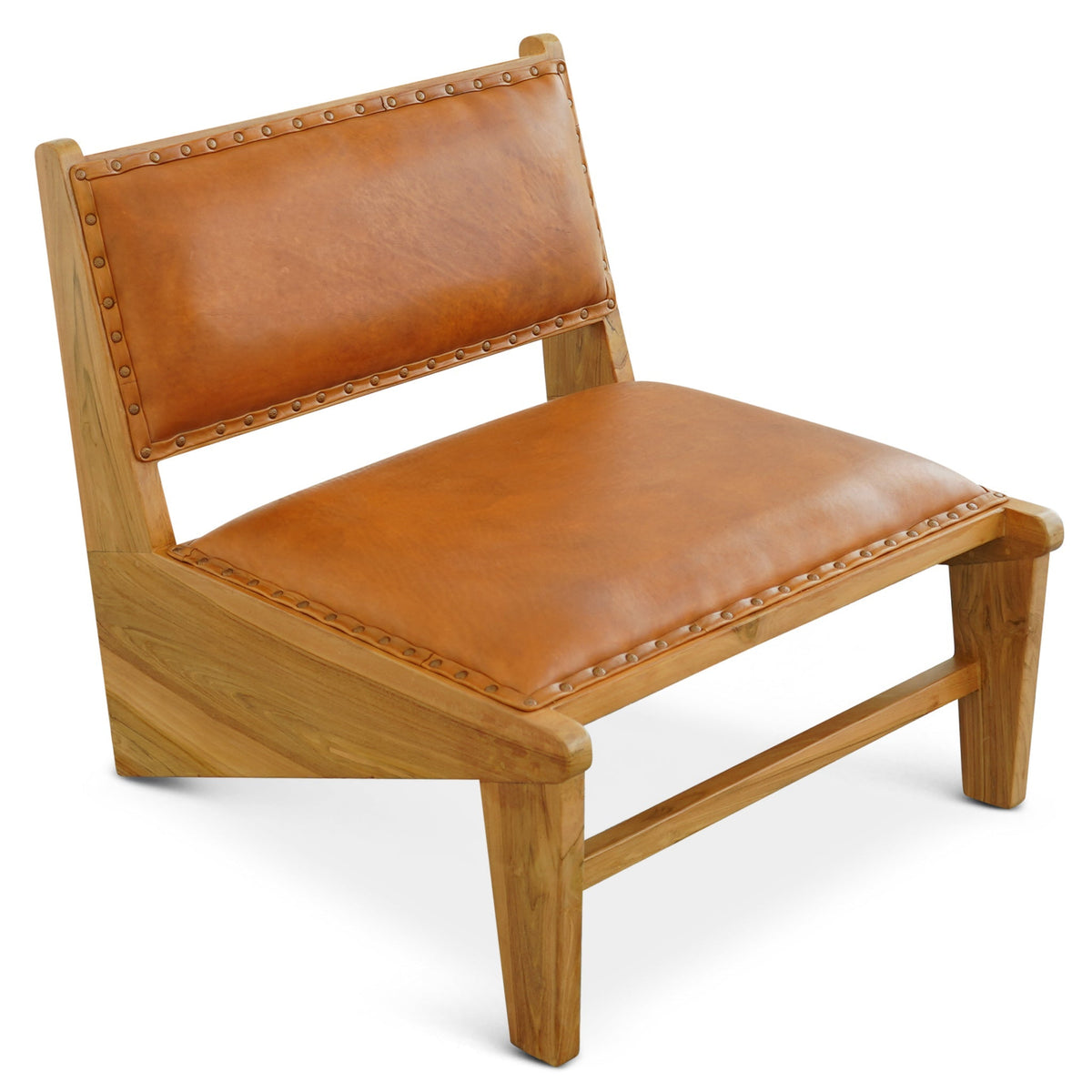 Solid Wood Accent Chair with Leather Upholstery - Living Room