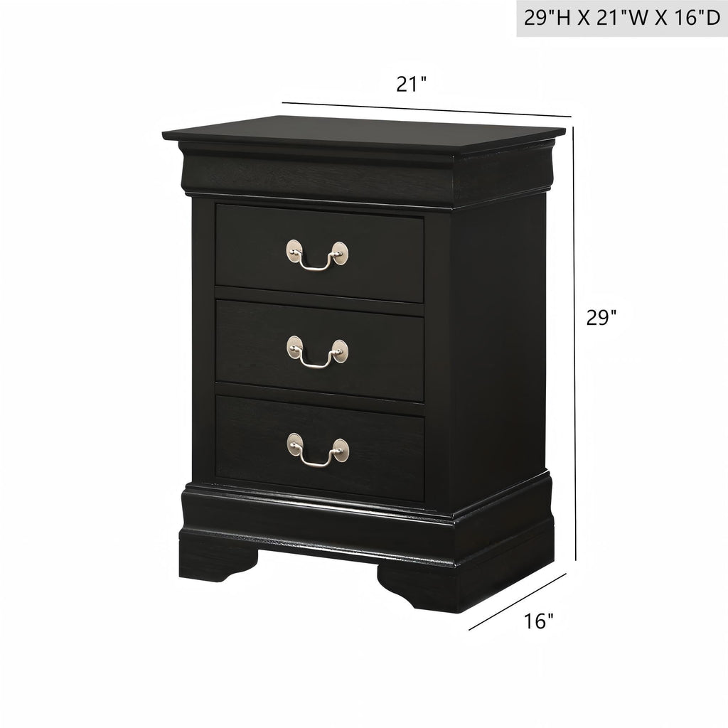 Louis Phillipe Wood Nightstand with Storage Drawers - Multiple Colors